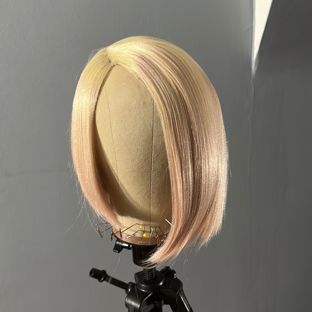 Synthetic half moon part blonde wig